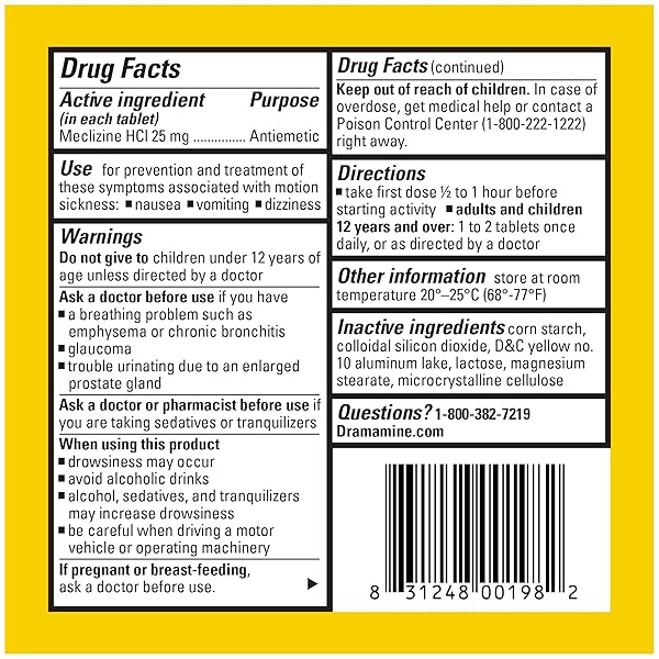 DRAMAMINE MOTION SICKNESS LESS DROWSY, TRAVEL VIAL, MULTICOLOR, 8 COUNT