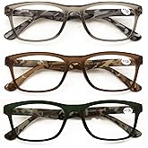 V.W.E. 3 Pairs Comfortable Simple Reading Glasses - Clear Lens Readers - Spring Hinge
