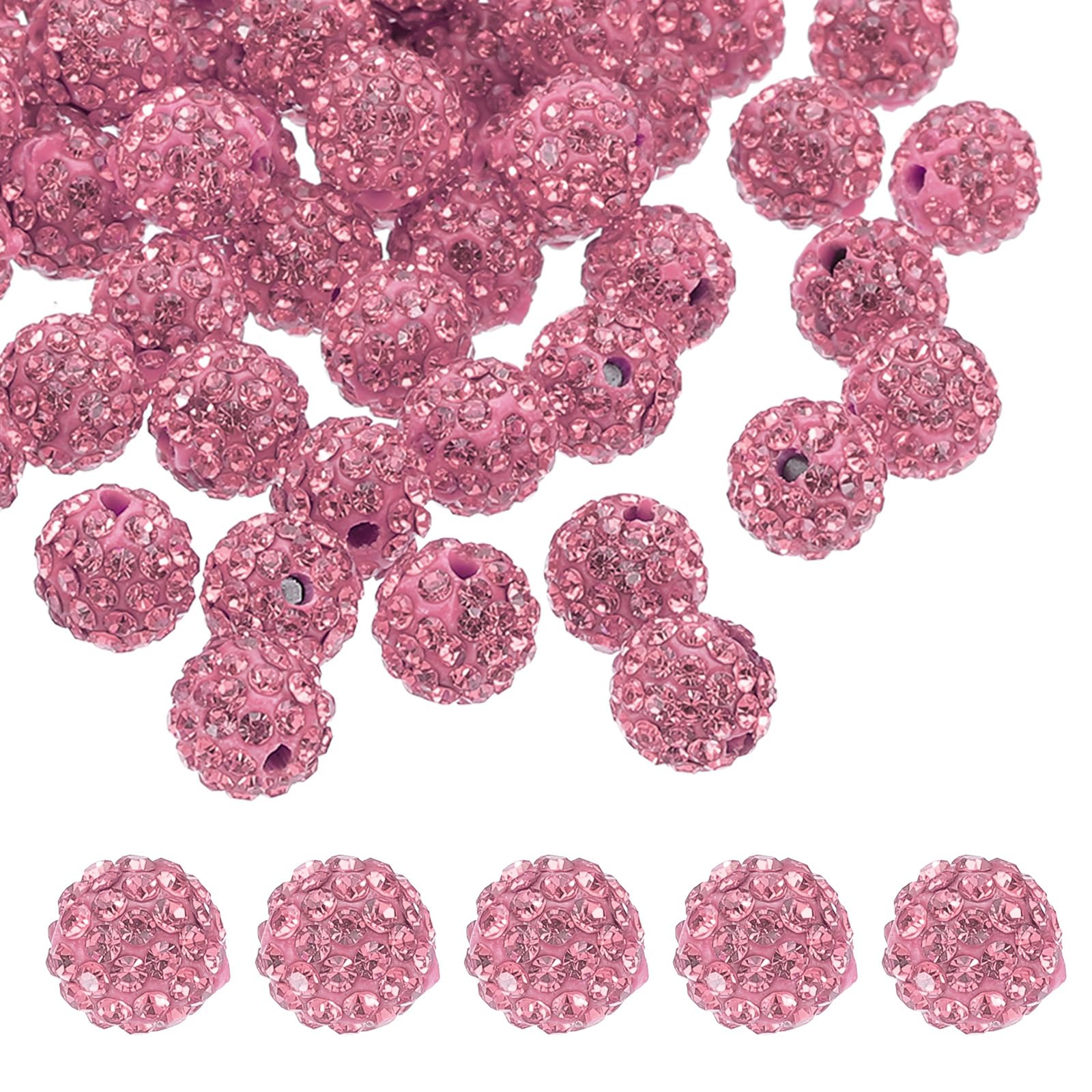 PATIKIL 10mm Rhinestone Clay Beads for Jewelry Making, 60 Pack Round Ball Polymer Clay Crystal Charm Beads for Craft Decor Necklace Chain Bracelets DIY, Rose Red