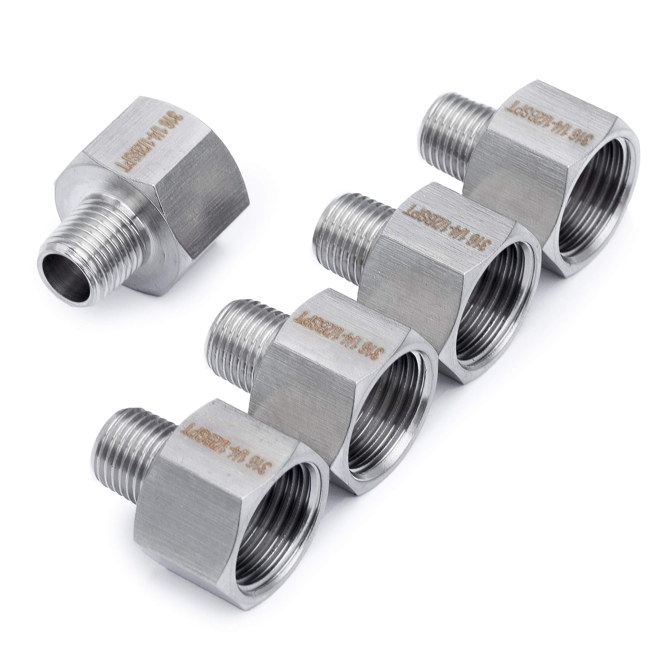 LTWFITTING Stainless Steel 316 Pipe 1/2-Inch Female BSPP x 1/4-Inch Male BSPT Adapter Fuel Gas Air (Pack of 5)