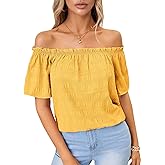 MakeMeChic Women's Summer Off Shoulder Tops Short Sleeve T Shirts Dressy Casual Blouses