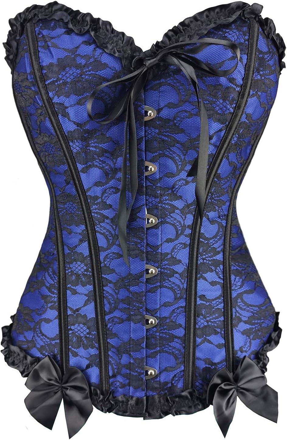 BLF Women Satin Plain Pure Black Bustier Top Burlesque Basque Shaper Boned Corset