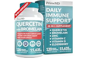 PRIMEMD 28-in-1 Quercetin with Bromelain Supplement for Daily Immune Defense Support - Quercetin with Vitamin C and Zinc for Adults Enriched with Vitamin D and Elderberry (120ct)