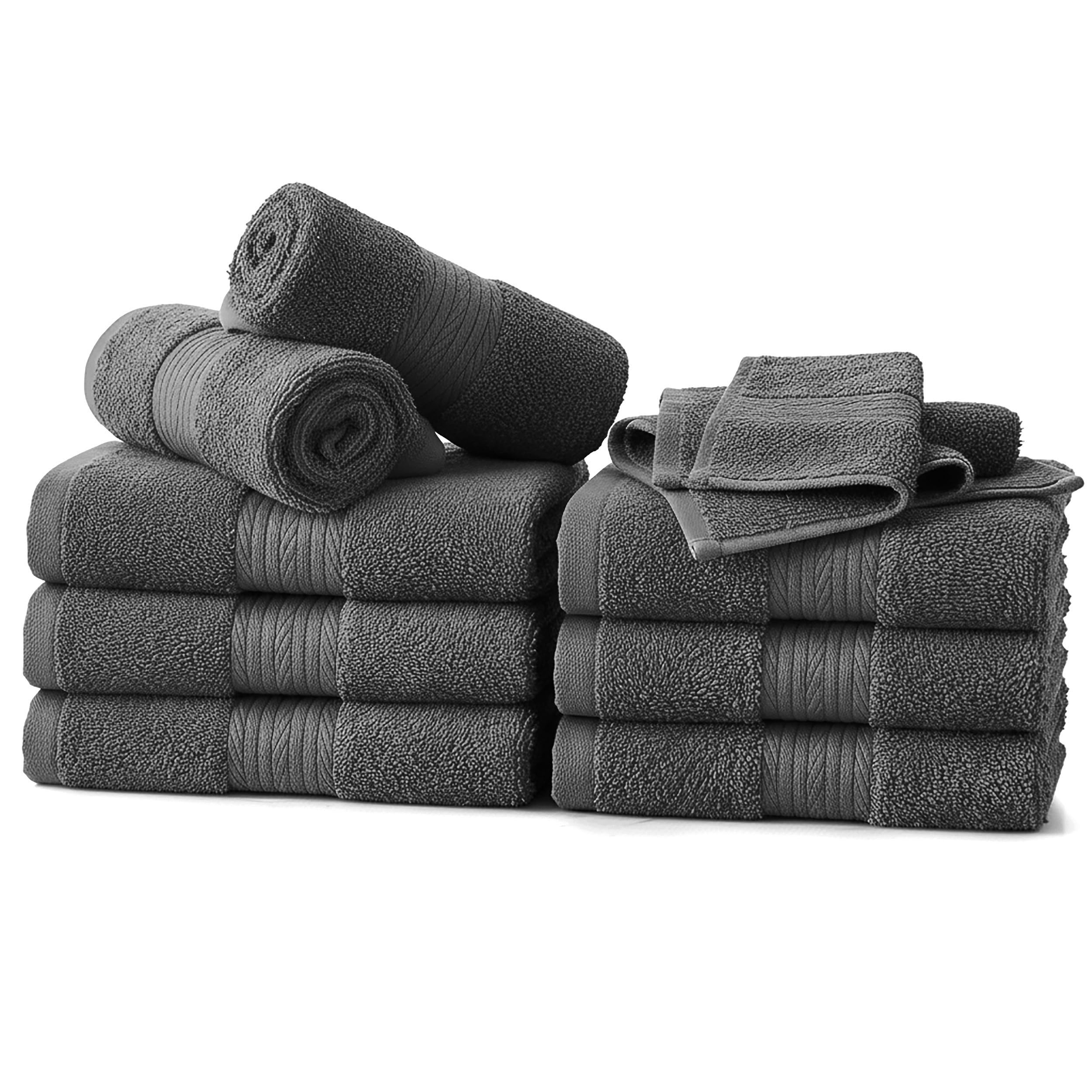 Ample Decor Cotton Washcloths Set 10, 30 X 30 cm, 100% Cotton Premium Quality Flannel Face Cloths, Highly Absorbent Fingertip Towels - Grey