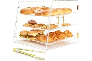 CITYJOY 3-Tier Acrylic Pastry Display Case with Magnetic Doors, 15° Slanted Commercial Countertop Bakery Showcase for Donuts, Cakes, Cookies, 20.86"x16.93"x16.73"