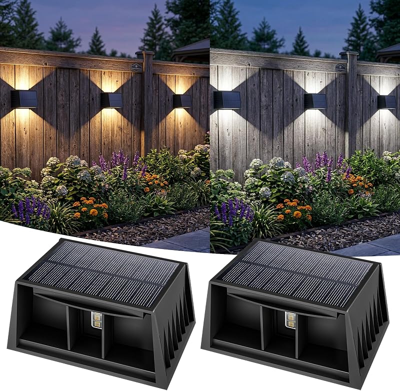 LED Solarlampen für Außen Wand 2 Stück RGB 8 Farben Solar Wandleuchte