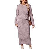 Women's 2 Piece Sweater Set Outfits Long Sleeve Pullover Top Bodycon Maxi Long Skirt Knit Dresses 2025 Fall