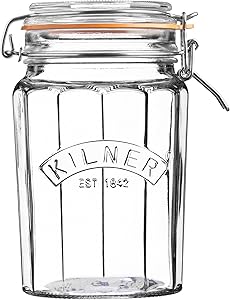 Kilner Glassware Facetted Clip Top Jar, Airtight Seal for Pickling, Preserving, and Storing, 33-1/2-Fluid Ounces