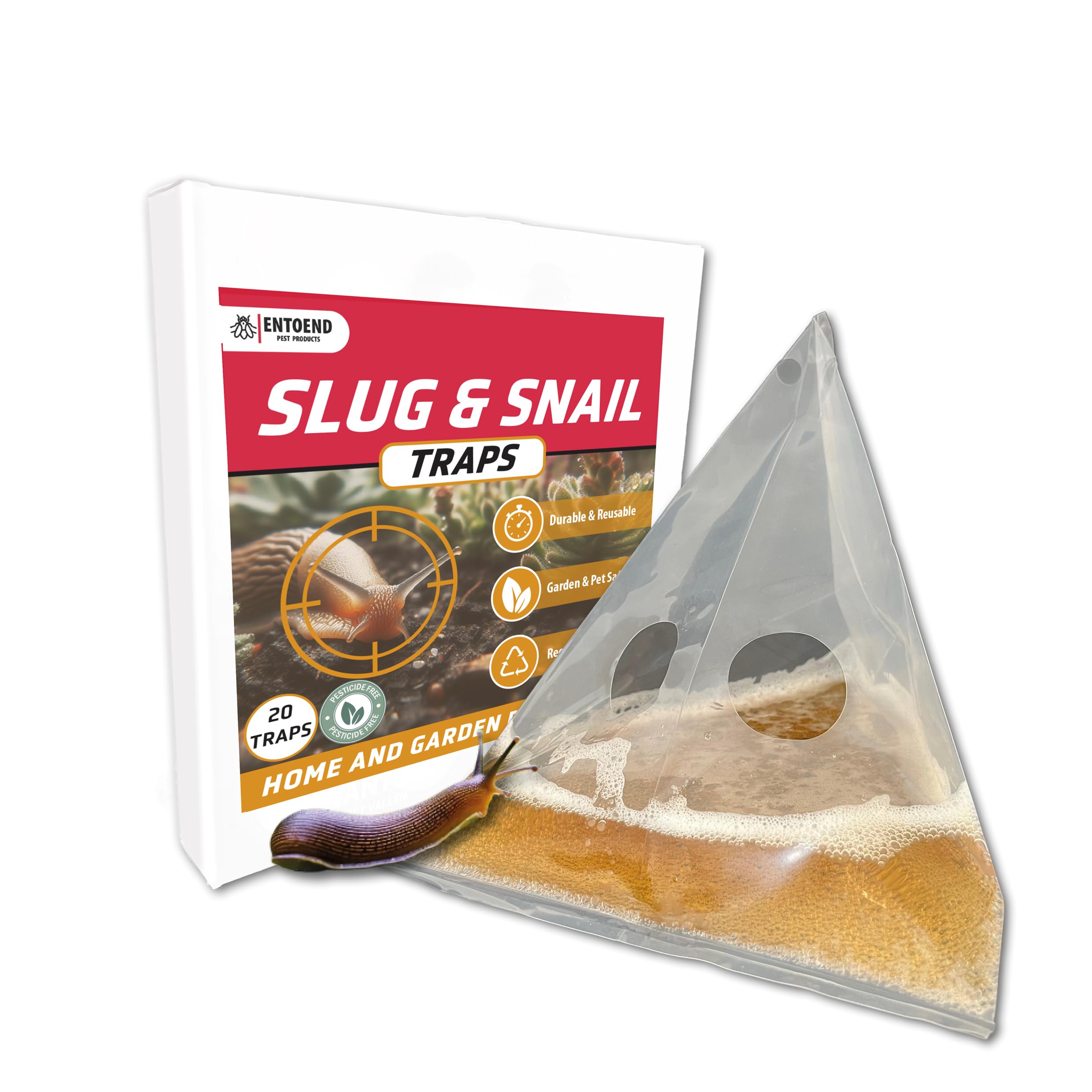 ENTOEND Eco Friendly Slug Trap & Slug Killer, 20 Pack - Effective Alternative to Slug Pellets. Poison Free Beer Traps for Snails and Slugs. Pet & Dog Safe Slug Killer, Snail Killer & Slug Deterrent