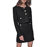 Karl Lagerfeld Womens Tweed Solid Scoop Neck Cropped Knit Blazer