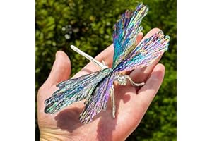 RJINGSHI Dragonfly Statue Natural Electroplated Tourmaline Dragonfly Decor Collection Natural Home Decor Healing Crystals Dragonfly Gift for Women 4.33" (Colorful-Silver, Large Size)