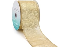 CT CRAFT LLC Light Gold Metallic Wired Ribbon 2.5 inch x 10 Yards for Christmas Home Decor Tree Topper Bow Gift Wrapping DIY 