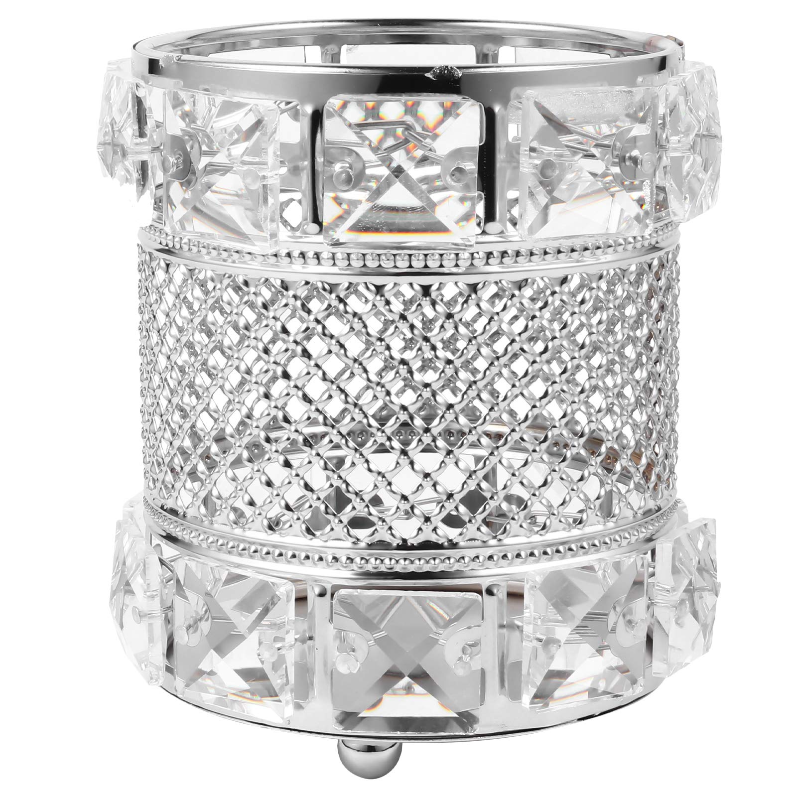 Beaupretty Crystal Pen Holder Makeup Brush Holder Pencil Collection Cosmetic Storage Organizer Container for Home Office Birthday (Silver, Round)