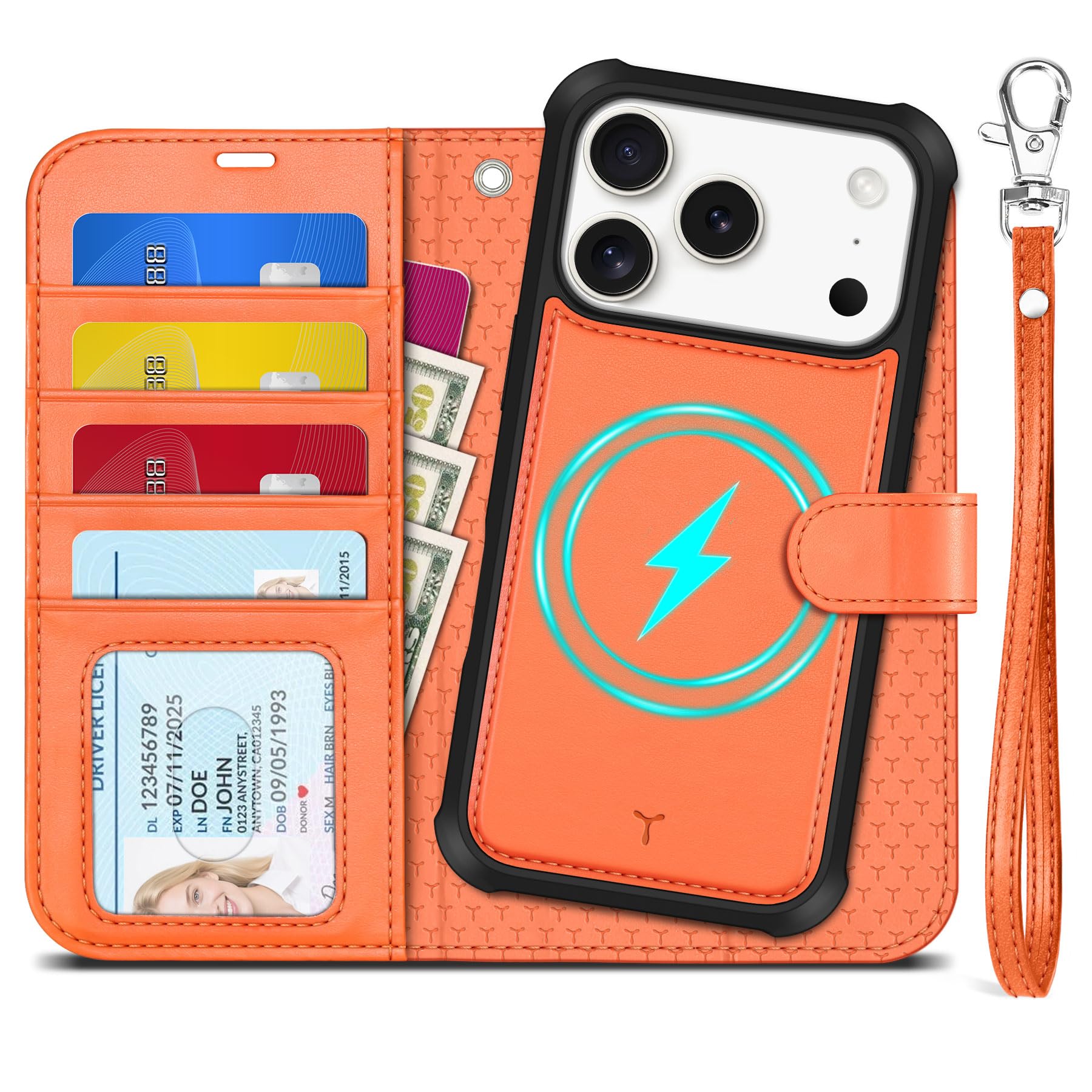 Photo 1 of TUCCH Detachable Case Wallet for iPhone 17 Pro (6.3") 2025, Wrist Strap | 4 Card Slots RFID Blocking | Wireless Charging | Stand | 2-in-1 Magnetic | PU Leather | Shockproof Folio Cover | Orange