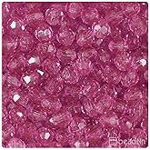 BeadTin Light Fuchsia Transparent 8mm Faceted Round Plastic Craft Beads (450pcs)