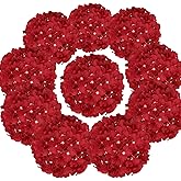 Flojery Silk Hydrangea Heads Artificial Flowers Heads with Stems for Home Wedding Decor,Pack of 10 (Red)