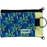 Chums Surfshorts Wallet - Patterns Collection, Lightweight Slim Wallet with RFID Blocking Card &amp; Clear ID Window - Zippered Minimalist Wallet w/Key Ring (Palm Tree)