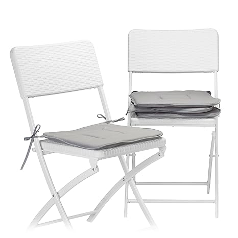 Relaxdays Stuhlkissen 4er Set in grau, Sitzkissen mit Schleife, Auflage für Stühle in Haus und Garten, waschbar, Stuhlauflage