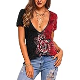 Zeagoo Sexy Tops for Women Deep V Neck Shirts Summer Low Cut Top Short Sleeve Tshirts Trendy Clothes Fashion Clothing