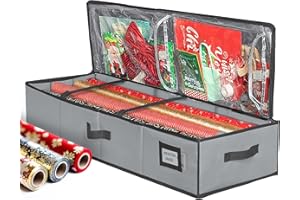 HOLDN’ STORAGE Premium Wrapping Paper Storage Container - Durable 600D Tear-Proof, Fits 27 Rolls Gift Wrap, Extra Pockets for Ribbons & Bows, Underbed Storage - Ideal for Holiday Christmas