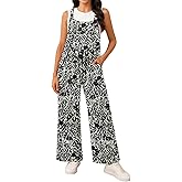 NILOUFO Women Wide Leg Bib Overalls Casual Loose Jumpsuits Sleeveless Adjustable Strap Rompers with Pockets