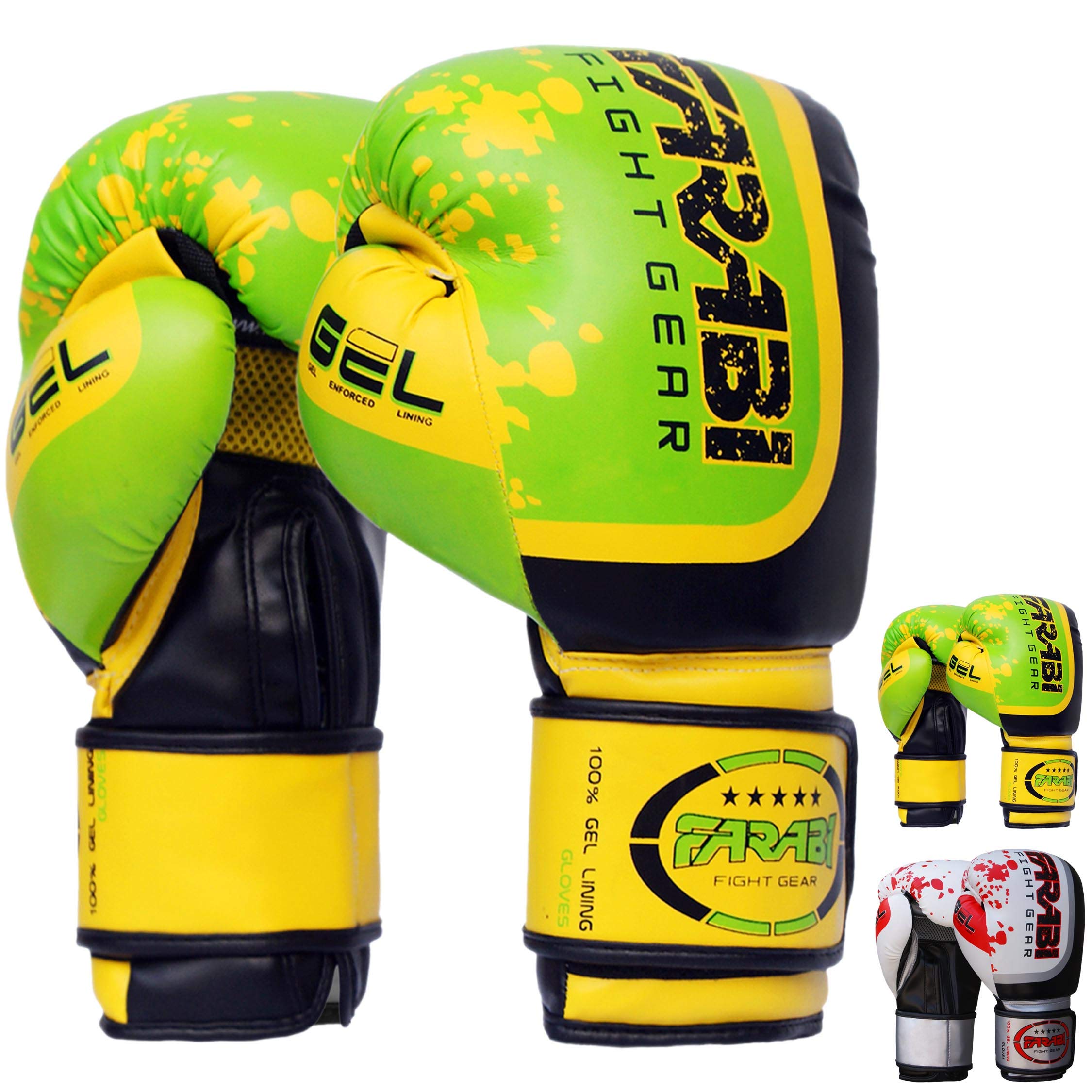 Farabi Boxing Gloves Sparring Punching Bag Training Bag Mitt Gel (Green, 16-oz)
