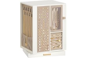 SONGMICS Jewelry Box 360° Rotating, Vertical Jewelry Storage Case with 4 Drawers, for Necklaces, Bracelets, Rings, Earrings, 