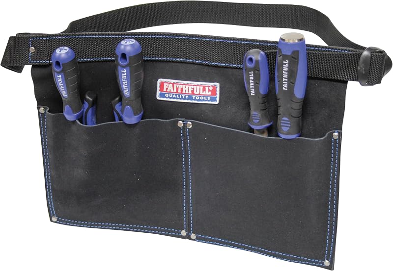 Faithfull Suede Leather 2 Pocket Nail Pouch Belt Hammer Loop Adjustable Black
