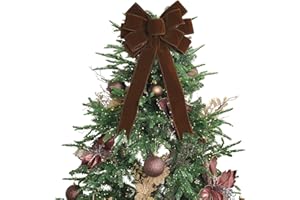 LiBongTa 13" Brown Bow Pre-Tied Bow for Christmas Tree, Brown Velvet Ribbon Bow for Wreaths, Tree Toppers Bow, Premade Bow, Gift Bow for Party Favor, Christmas Home Indoor Outdoor Decor-1 Counts