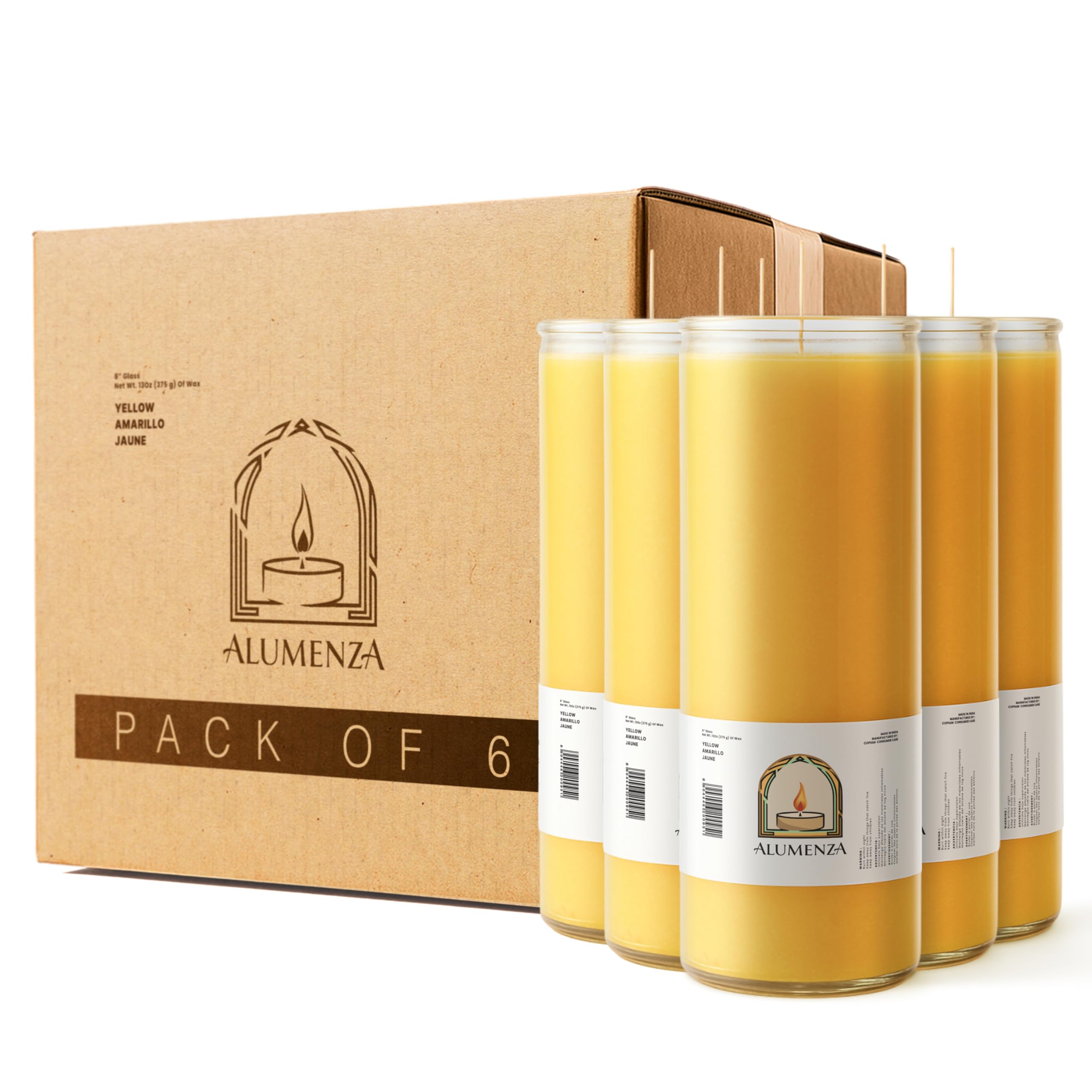 Photo 1 of **INCOMPLETE, 3 PC SET** Alumenza 7 Day Candle in Glass Jar – Clean Burning Unscented – Large & Tall Devotional Prayer Pillar Candles for Home, Memorial, Rituals, Spells, Baptisms, Long Lasting (Yellow, Pack of 3)