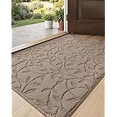 DEXI Front Door Mat Inside Entrance 24x36, Non Slip Dirt Trapper Doormat, Low Profile Thin Entry Mat, Absorbent Easy Clean Welcome Mats for Entryway, Patio, Branch Leaf Beige