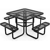Yaluvantek 46 Inch Square Heavy Duty Commercial Outdoor Metal Picnic Table | Expanded Steel Patio Dining Furniture, Weatherproof &amp; Rust Resistant, for Outside Public, Garden, School, Park, Black