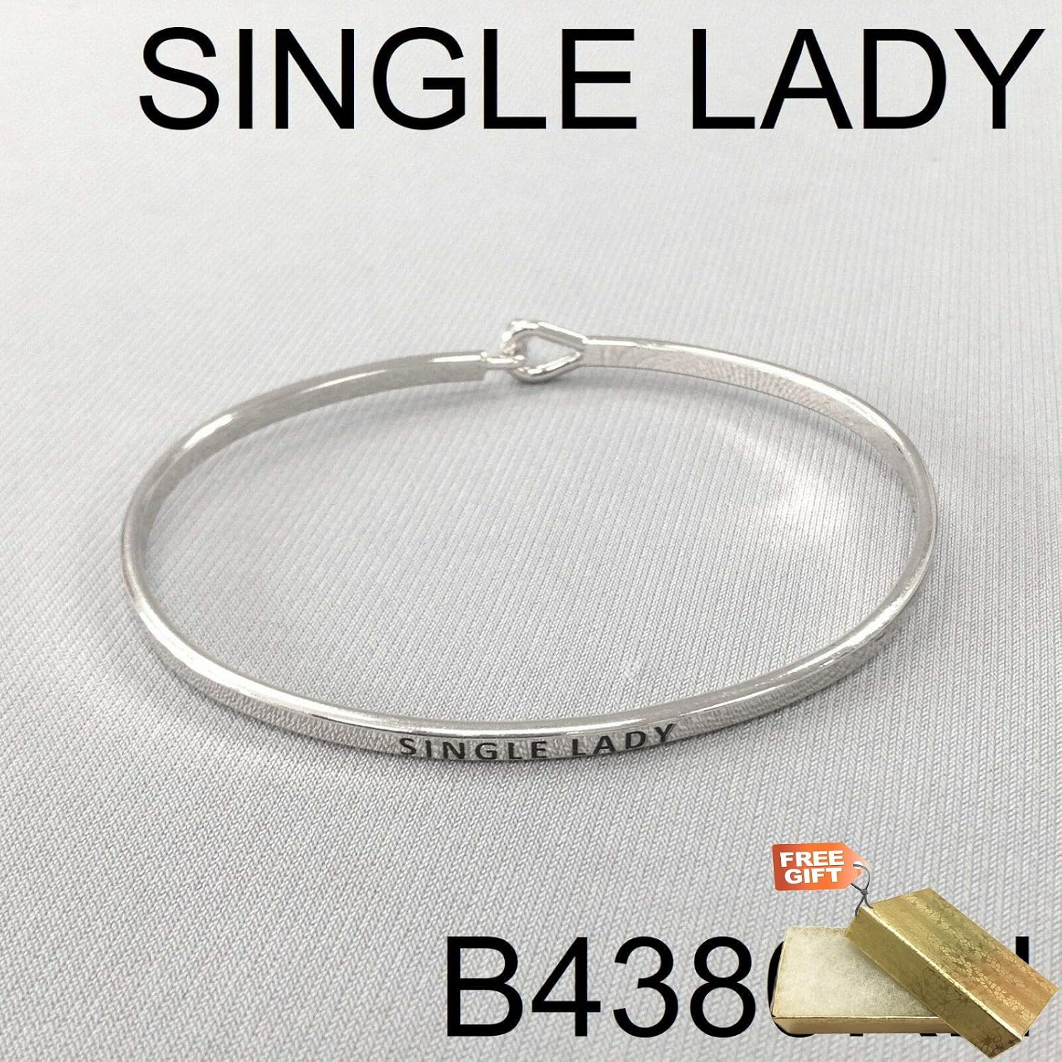 Amazon Com Silver Finish Single Lady Phrase Message Engraved Brass Simple Bangle Fashion Jewelry Bracelet For Women Gold Cotton Filled Gift Box For Free Beauty