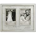 25th Anniversary Wood Photo Frame, 12 x 9.5-Inches, Holds 2 Then and Now Photos, Rustic White Woodgrain, By Abbey & CA Gift