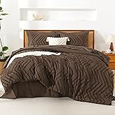 Litanika King Size Comforter Set with Sheets Brown - 7 Pieces Bed in a Bag King Chevron Tufted Complete Bedding Sets with Comforter, Sheets, Pillowcases & Shams