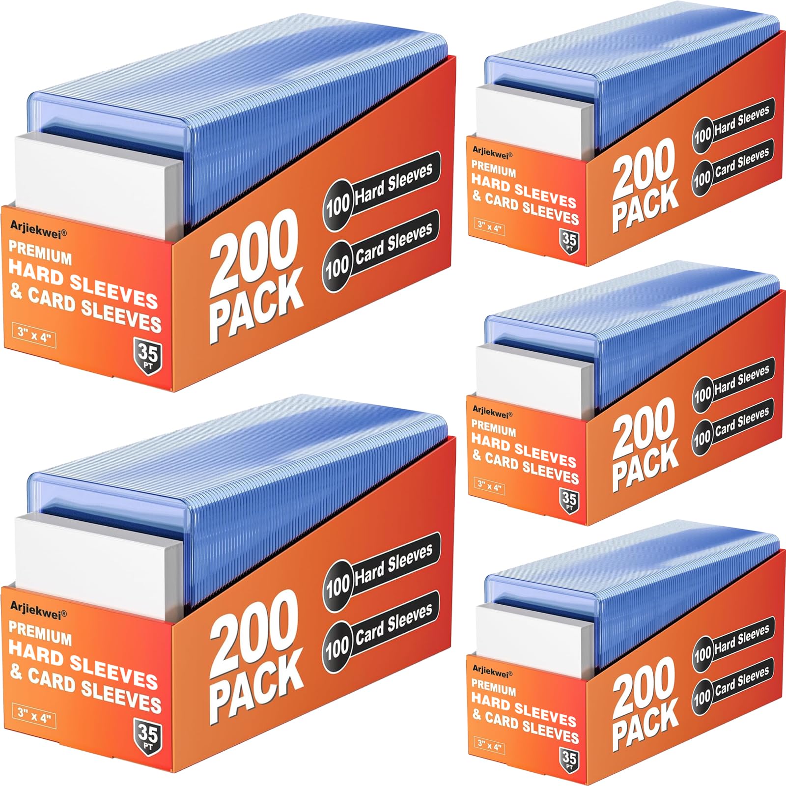 1000 Card Sleeves Hard Plastic, Baseball Card Holder, 3X4 Sports Cards Protector Case for Game Sports Football PKM MTG Cards (500 Hard Sleeve + 500 Soft Sleeves)