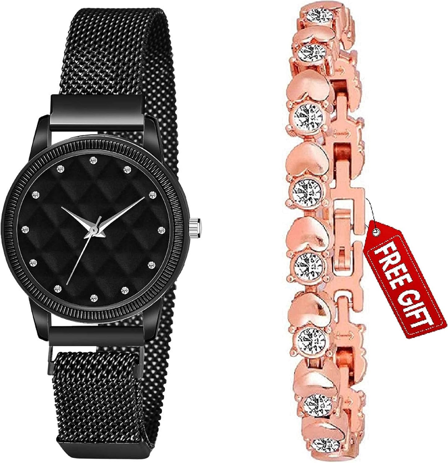 LIRFO Black Watch with Free Gift Rosegold Bracelet and Gift Box