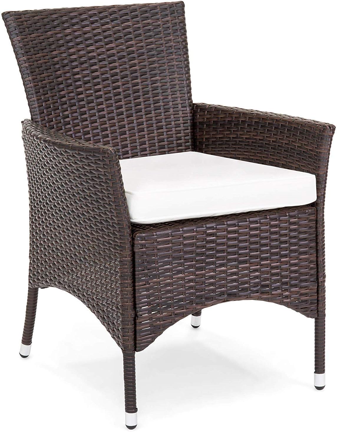 OAKVILLE FURNITURE 61205 5-Piece Patio Set Square Glass Top Dining Table with Standard Umbrella Hole 4 Outdoor Chairs, Brown Wicker, Beige Cushion: Garden & Outdoor