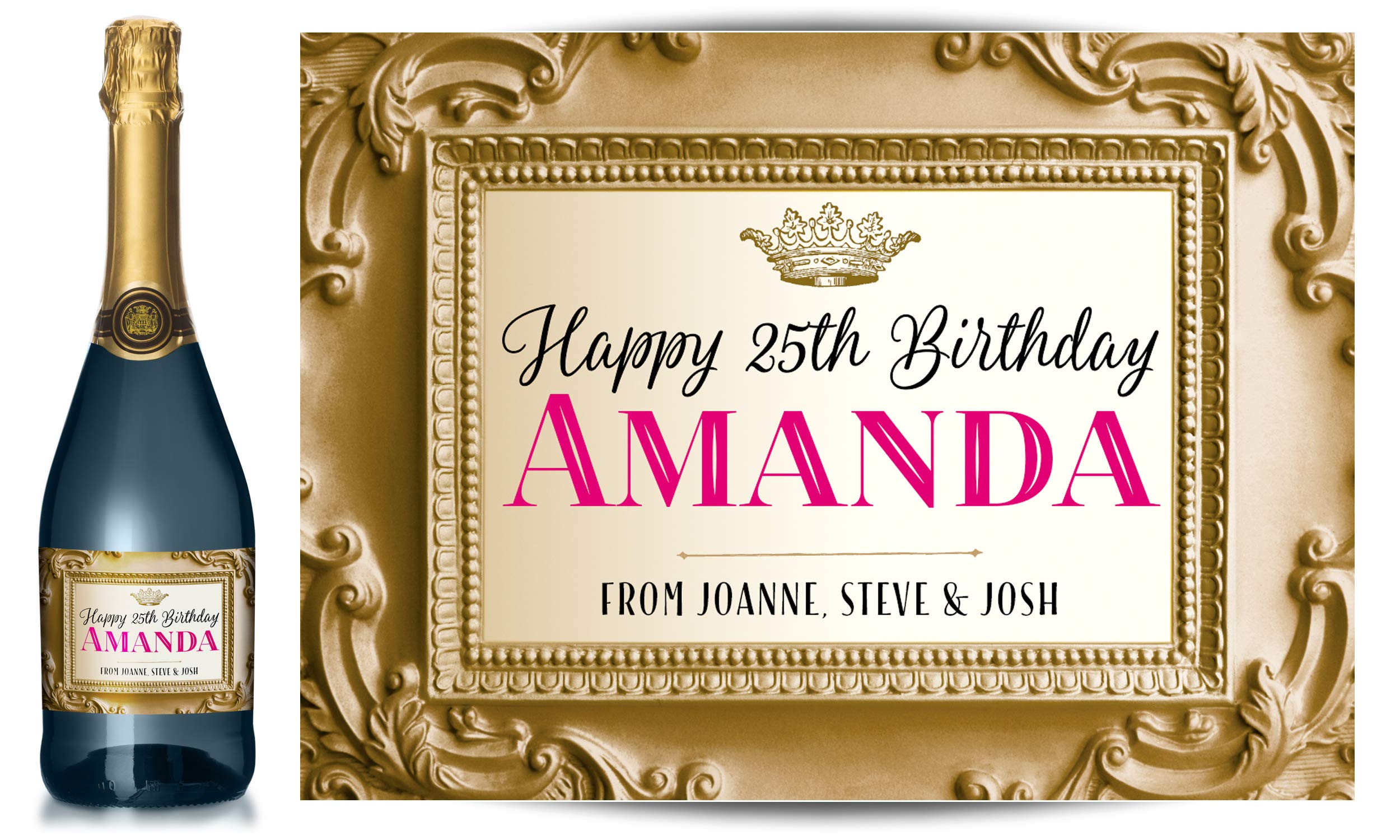 TigerMill PublishingPersonalised Gold Effect Champagne Labels for Any Occasion or Event, Birthday, Wedding, Engagement, Anniversary, Hen Night, Christmas, Congratulations etc… (Gold/Pink)