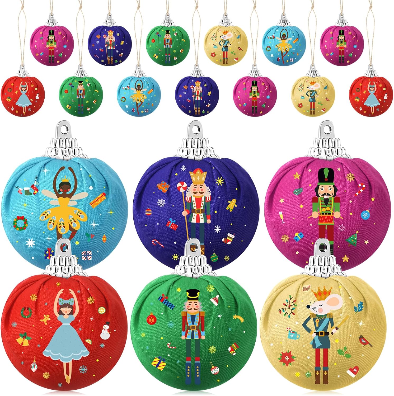 Nutcrackers - 12 Pieces Christmas Nutcracker Ball Ornament Nutcracker Design Ball Ornament Nutcracker Hanging Fabric Wrapped Ball Ornament Wrapped Christmas Balls Kit for Christmas Decoration (Lovely)
