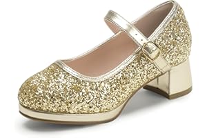 PANDANINJIA Girls Dress Shoes Chunky Platform Heels Mary Jane Pumps Round Toe Toddler Little Big Kid Wedding Party Shoes