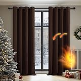 Deconovo Blackout Curtains 52x54 Chocolate Ring Top 1 Pair Thermal view 2