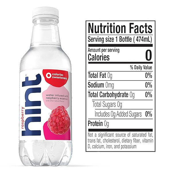 HINT BOTTLED WATER, RASPBERRY – PURIFIED FLAVORED WATER BEVERAGES WITH ZERO CALORIES, NATURAL FLAVORS, AND SUGAR FREE – 16 FL OZ (PACK OF 12)