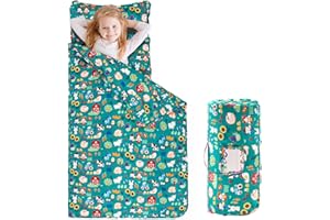 FAINSY Nap Mat for Preschool, 50x20 inch (Ages 3-5), 100% Cotton Fabric, Daycare Prek Pre-k Kindergarten with Pillow and Blanket, Sleeping Mat Slumber Bag for Toddler Kids Boy Girl (Farm Animal)