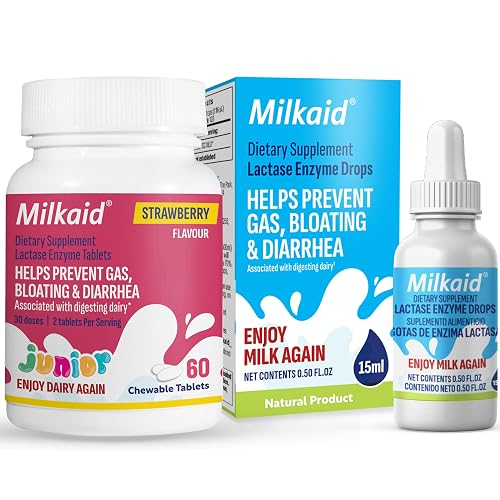 Milkaid Junior Lactase Enzyme Chewable Tablets Lactase Drops for ...