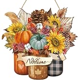 Boao Fall Door Decor Wooden Pumpkin Hanger Welcome Sign for Front Door | Wooden Farmhouse Fall Hanger for Front Porch Wall Home Outdoor Thanksgiving Autumn Decorations