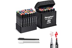 hangfan Art Markers, for Adult Coloring Books No Bleeding,40 Colors Dual Tip Alcohol Markers Brush Tip,Give 1 White Highlighter,1 Tracing Pen,Anime Coloring Sketch Illustrations (Black Pen Container)
