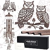 LIRAVENO Wind Chimes for Outside - Owl Gifts for Women Mom Grandma Metal Windchimes with Greeting Card Indoor Outdoor Art Decor Garden Patio Lawn Hanging Decoration Christmas New Year Birthday Gift