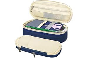 MoKo Large Capacity Pencil Pen Case, Big Capacity Storage Bag Pouch Holder Box, Stationery Organizer with Zippers for Office/