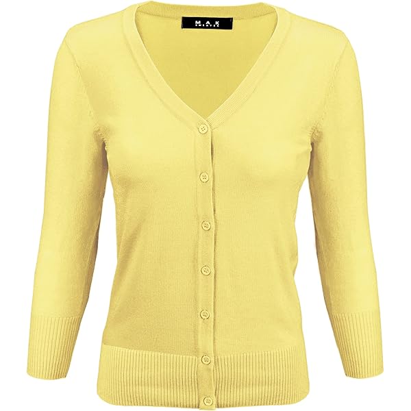 YEMAK Women's Knit Cardigan Sweater – 3/4 Sleeve Crewneck